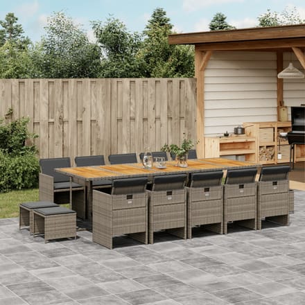 vidaXL - 15-delige - Tuinset - met - kussens - poly - rattan - grijs