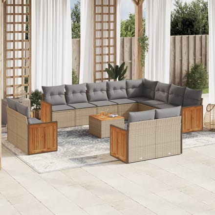 vidaXL - 13-delige - Loungeset - met - kussens - poly - rattan - beige