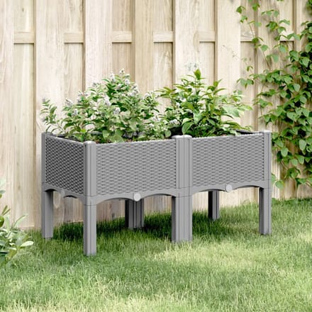 vidaXL - Plantenbak - met - poten - 80x40x42 - cm - polypropeen - lichtgrijs