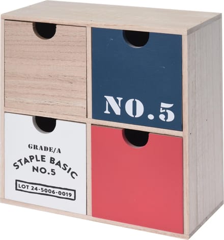 Home & Styling Ladekastje 22 X 10 Cm Hout Naturel/rood/blauw