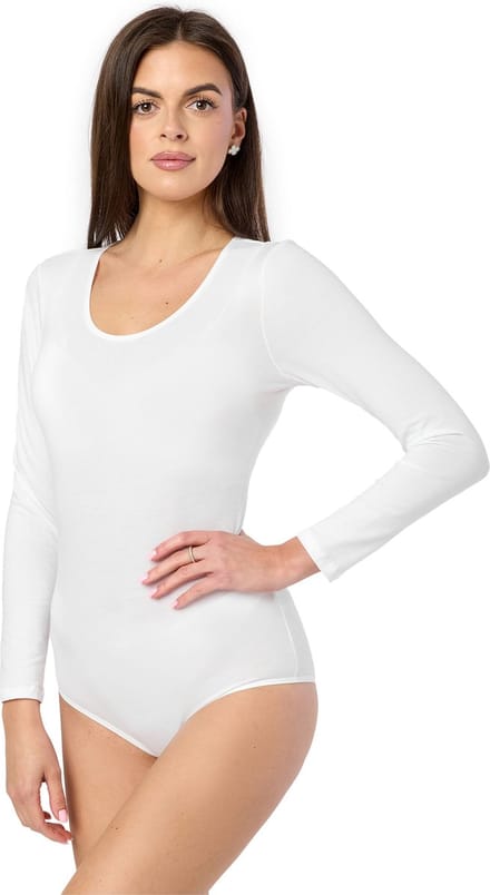 Merry Style Dames Body - Bodysuit - Lange Mouwen - Katoen - MS-KS-BD900 - Wit - S