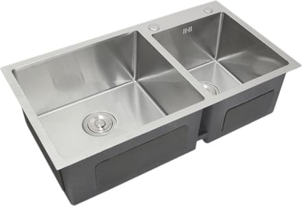 Rvs dubbele vierkante spoelbak - satijn - 82x45x22cm - met afvoer