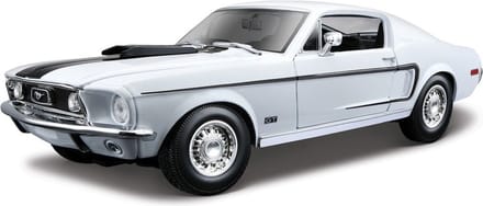 Bburago Modelauto Ford Mustang - GT Cobra 1968 - wit/ zwart - 24 cm - schaal 1:18 - speelgoedauto