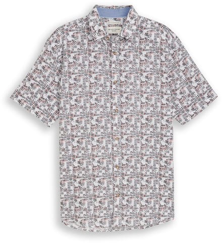 Tom Tailor - Regular fit overhemd met korte mouwen en linnen - Maat S - white palm tree design