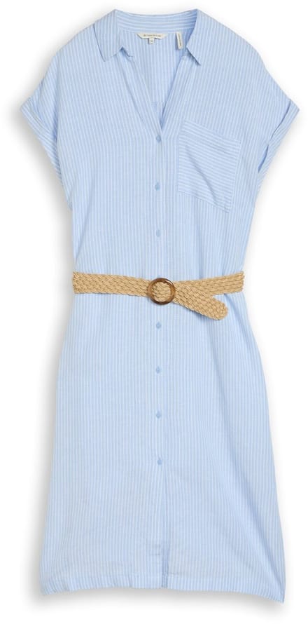 Tom Tailor - Loose fit midi-jurk met riem - Maat 44 - fjord blue irregular stripe