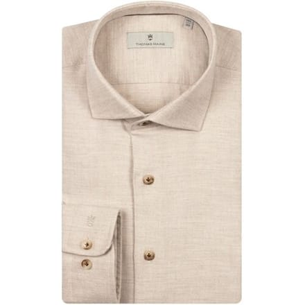 Thomas Maine Overhemd Roma Organic Flanel Twill Modern Kent Natural / male
