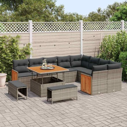 vidaXL - Tuinbank - Set - 13 - st - 11-zits - Grijs - poly - rattan