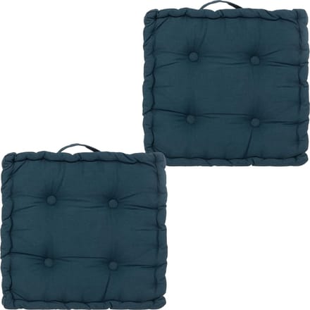 Atmosphera Vloerkussen Square - 2x - donkerblauw - katoen - 38,5 x 38,5 x 8 cm - vierkant - Extra dik