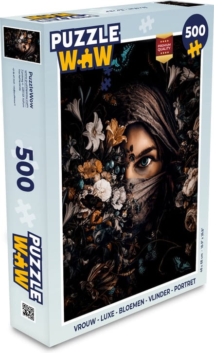 Puzzel Vrouw - Luxe - Bloemen - Vlinder - Portret - Legpuzzel - Puzzel 500 stukjes