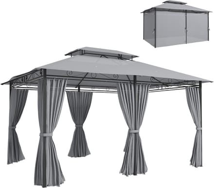 Outsunny Paviljoen-Staal, Polyester-300L x 400B x 280H cm-Donkergrijs