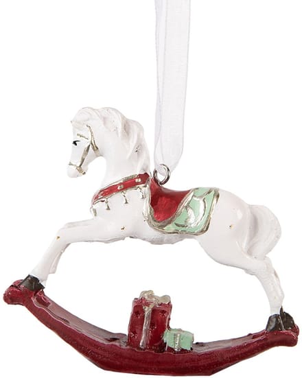 Clayre & Eef Kersthanger Hobbelpaard 9x2x10 cm Wit Kunststof