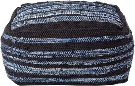 Homescapes Denim Poef Texas – vierkant, blauwe strepen, 60x30 cm
