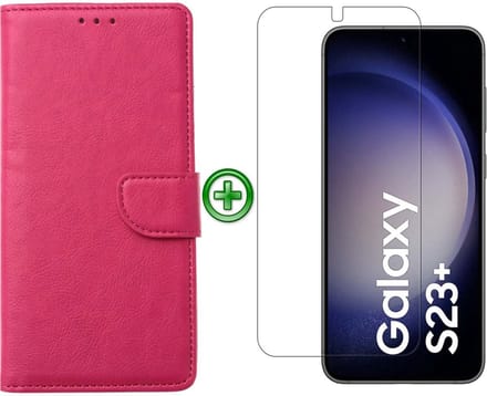 Samsung Galaxy S23 Plus hoesje - Met Samsung S23 Plus Screenprotector - Portemonnee Cover - Pink