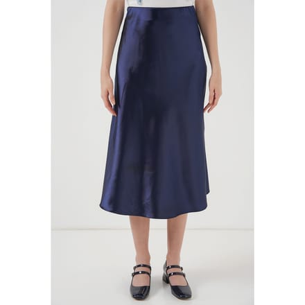 Satin A-Lijn Elastische Taille Midi Rok
