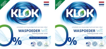 2 x Klok Waspoeder Eco Wit 18 Wasbeurten 1,17 kg