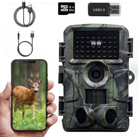 Wildcamera Met Sensor - Nachtzicht Camera - Dieren Observeren - 0.2s Activeringstijd - 4K 60MP - Olijfgroen