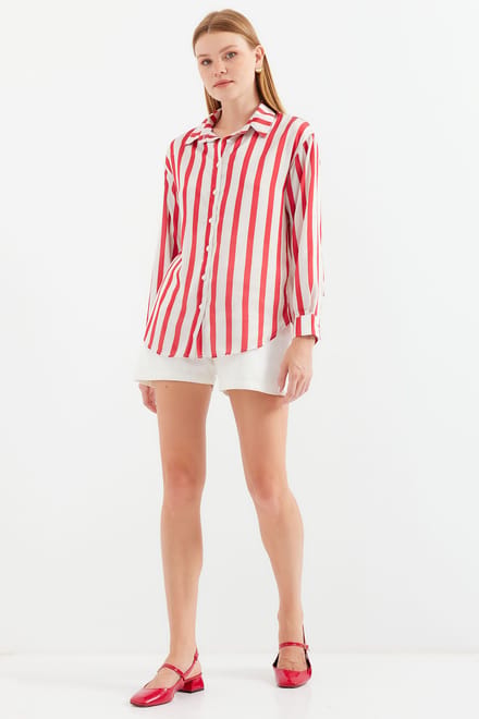 Satin Lange Mouw Knop-Up Shirt