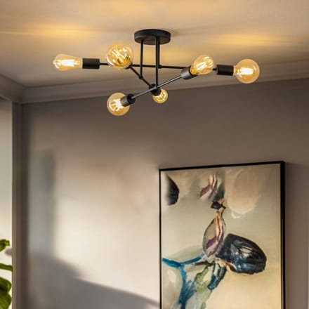 HELAM Plafondlamp Cambridge, 6-lamps, zwart