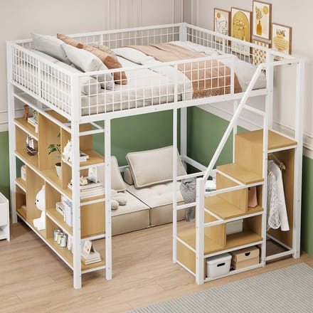 Sweiko Hoogslaper - 140 x 200 cm - Meerdere planken - Open kleerkast - Wit