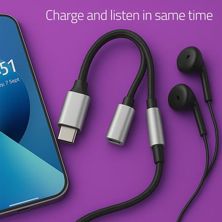 Qoltec 2-in-1 USB-C-adapter |   USB-C |   3,5 mm jack-aansluiting |   PD 15W |   10 cm |   Aluminium