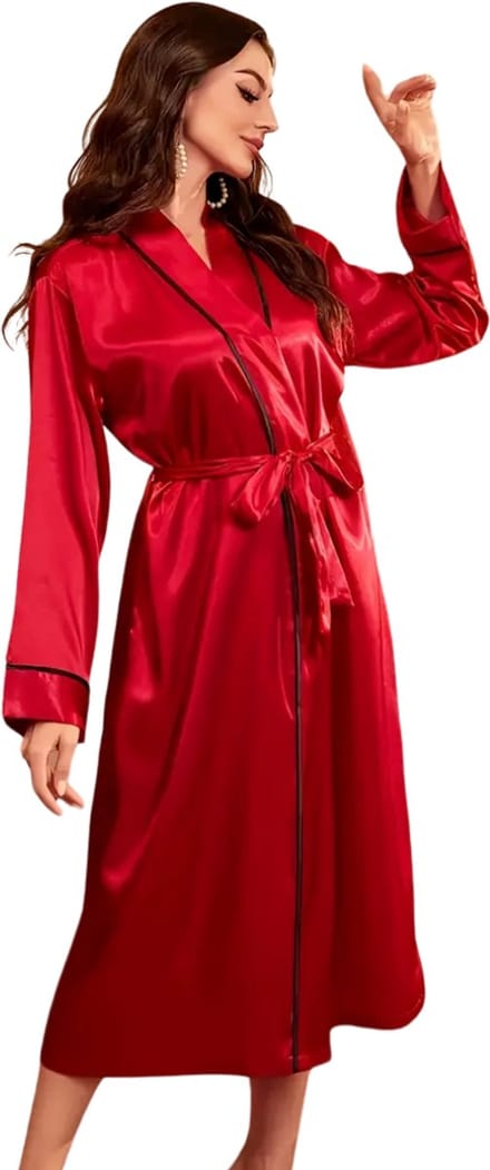 Livano Satijnen Badjas Dames - Kimono - Kamerjas - Satijn - Ochtendjas - Pyjama - Rood - Maat S