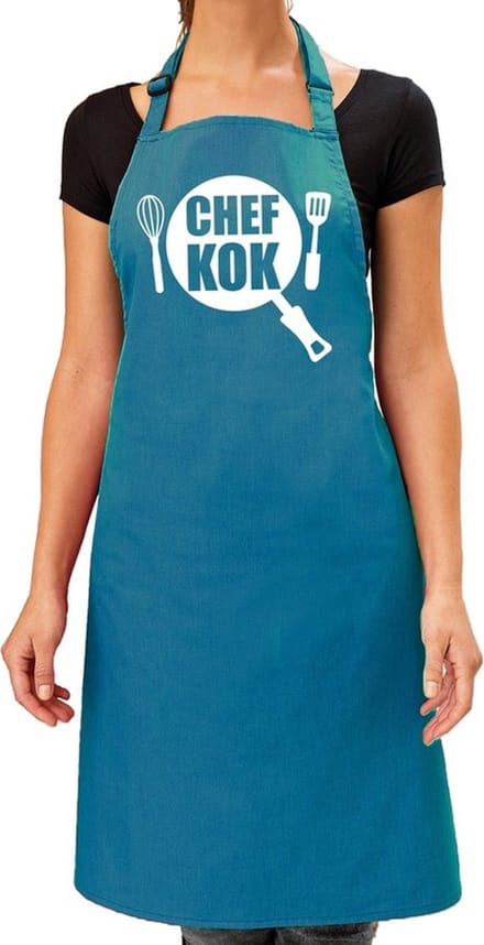 Chef kok barbeque schort / keukenschort turquoise blauw voor dames - bbq schorten