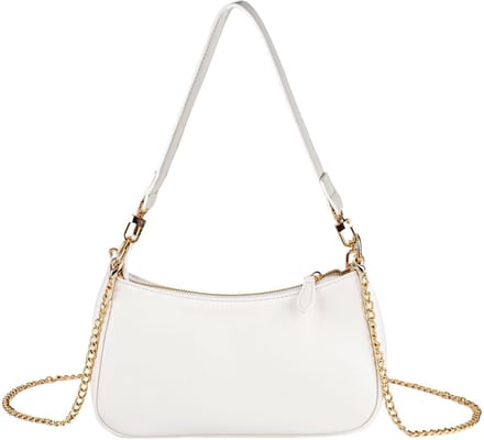 SSKHE Clutch Handbag met Ketting - PU Leren Schoudertas voor Vrouwen - Wit