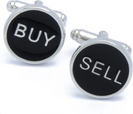 Manchetknopen - Buy Sell Tekst Zwart Rond Beleggen