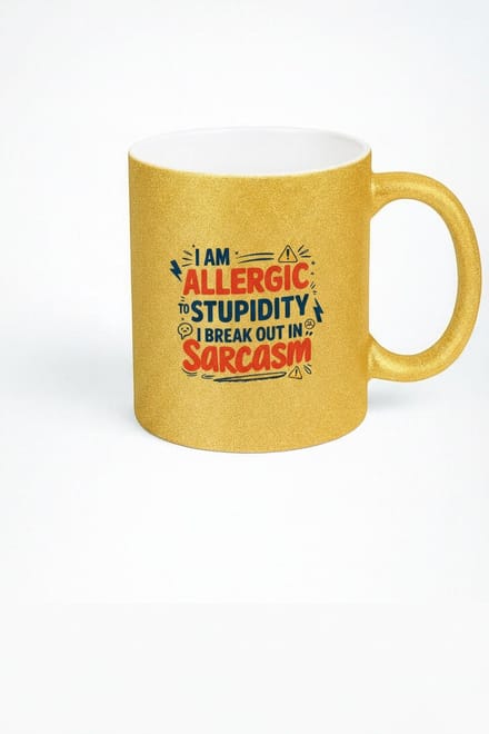 Gouden Mok "Allergisch voor Stupidity" - Grappige Koffiemok met Tekst