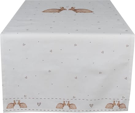 Clayre & Eef Tafelloper 50x140 cm Wit Bruin Katoen Konijn