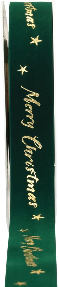 Cadeaulint, kerstlint, fluwelen lint Groen Merry Christmas 25mm 20m