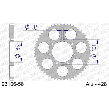 Aluminium tandwiel achter Afam 428 56 dents