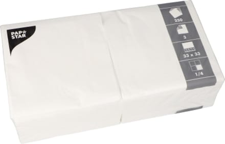 4x 250 Servetten 3-laags 1/4 vouw 33 cm x 33 cm wit