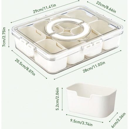 1 Stuks Verdeelde Serveerschaal Met Deksel En Handvat Verdeelde Snackdoos, Draagbare Snackdoos Snackcontainers Eight Grid beige