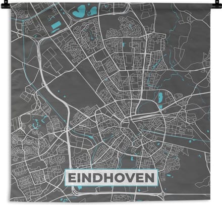 Wandkleed - Plattegrond - Eindhoven - Grijs - Blauw - 120x120 cm - Wandtapijt