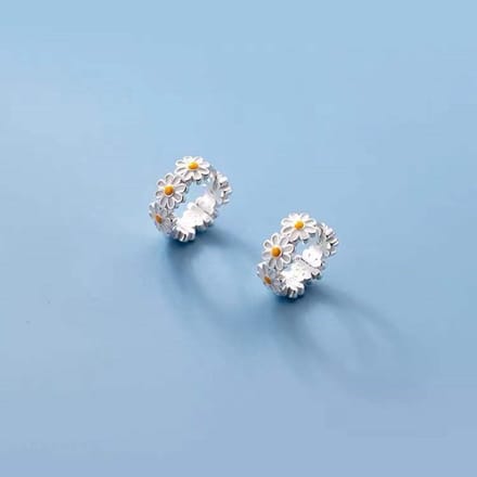 Daisy oorbellen - Ringetjes - Bloemen - Madeliefjes - Zilver