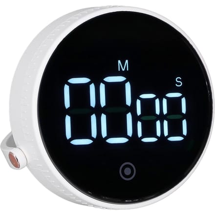 Minuteur de Bureau Minimaliste Rond Volume Réglable 3 Niveaux Compte à Rebours Numérique avec Affichage Ultra Clair white