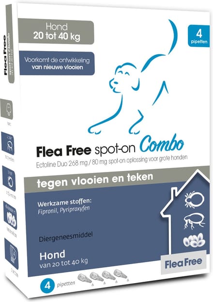 Flea Free Spot-On Combo Hond Large - Anti vlooien en tekenmiddel - 4 pip 20-40 Kg