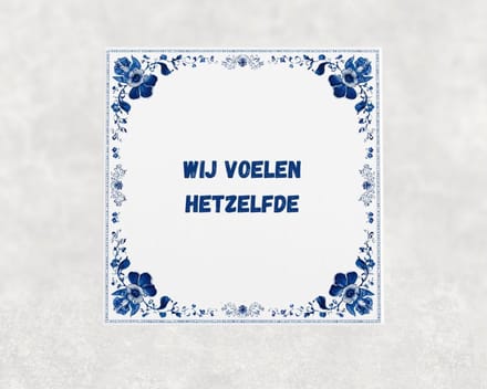 Spreuk tegel 15x15 cm Wij voelen hetzelfde