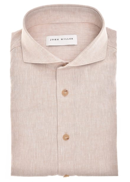 John Miller Overhemd Solid Color Linnen Cutaway Collar Sandy / male