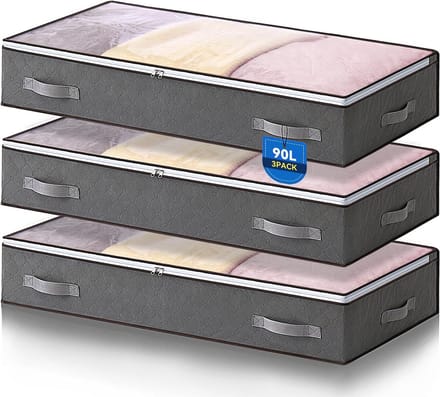 Ruimtebesparende Opbergdozen voor Onderbed - 90L, Inklapbaar met Kijkvenster - Set van 3