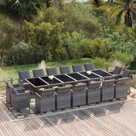 vidaXL - 17-delige - Tuinset - met - kussens - poly - rattan - grijs