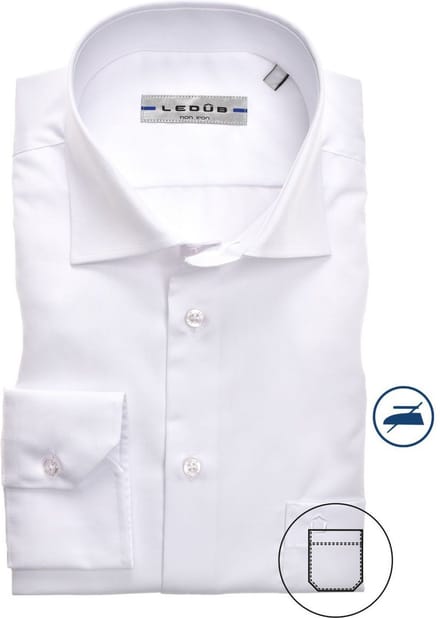 Ledub regular fit overhemd - wit twill - Strijkvrij - Boordmaat: 42 (EU maat: L)