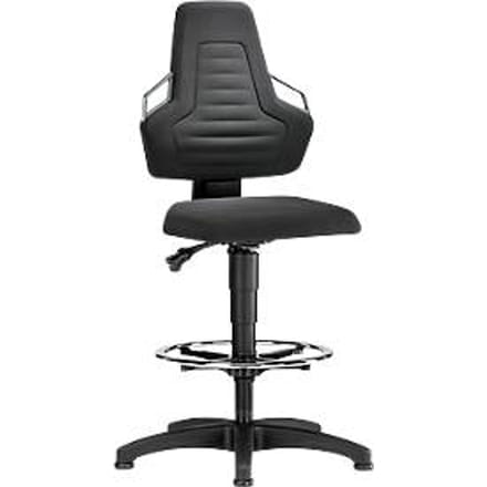 Werkstoel, glijders + voetenring, Supertec zwart, handgrepen grijs