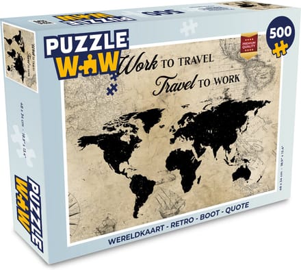 Puzzel Wereldkaart - Retro - Boot - Quote - Legpuzzel - Puzzel 500 stukjes
