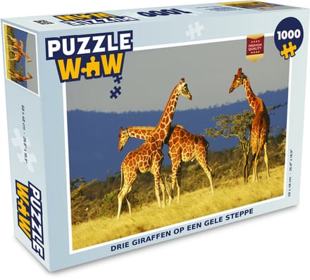 Puzzel Drie giraffen op een gele steppe - Legpuzzel - Puzzel 1000 stukjes volwassenen