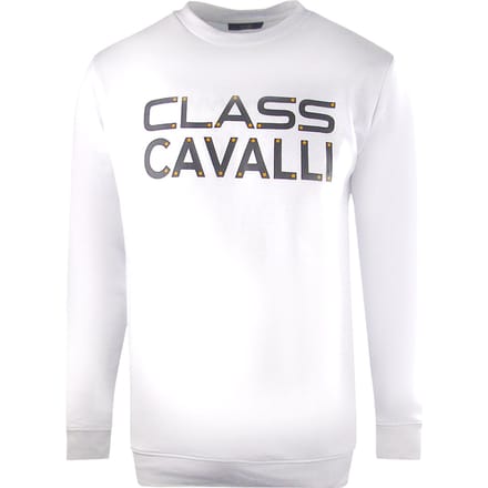 Cavalli Class groot vet logo-ontwerp wit sweatshirt