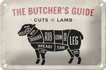 Blechschild Lamm 18x12cm Lamb cuts Metzgerei Fleisch