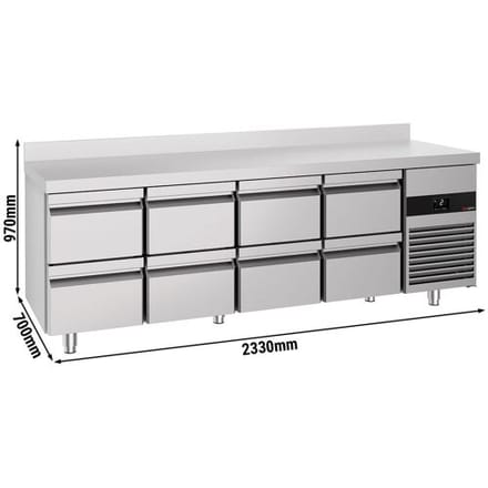 GGM Gastro Kühltisch PREMIUM - 2330x700mm - mit 8 Schubladen - Aufkantung