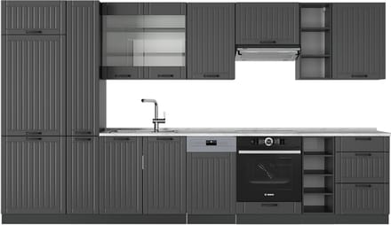 Vicco Fame-Line Complete keukeneenheid – 355 cm, WB Marmer Donkergrijs
